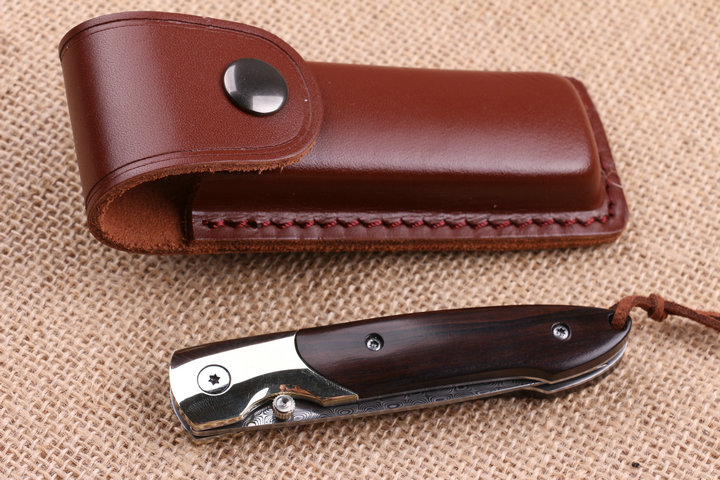 Extreme Ebony small folding knife American Damascus handmade knife UD404480